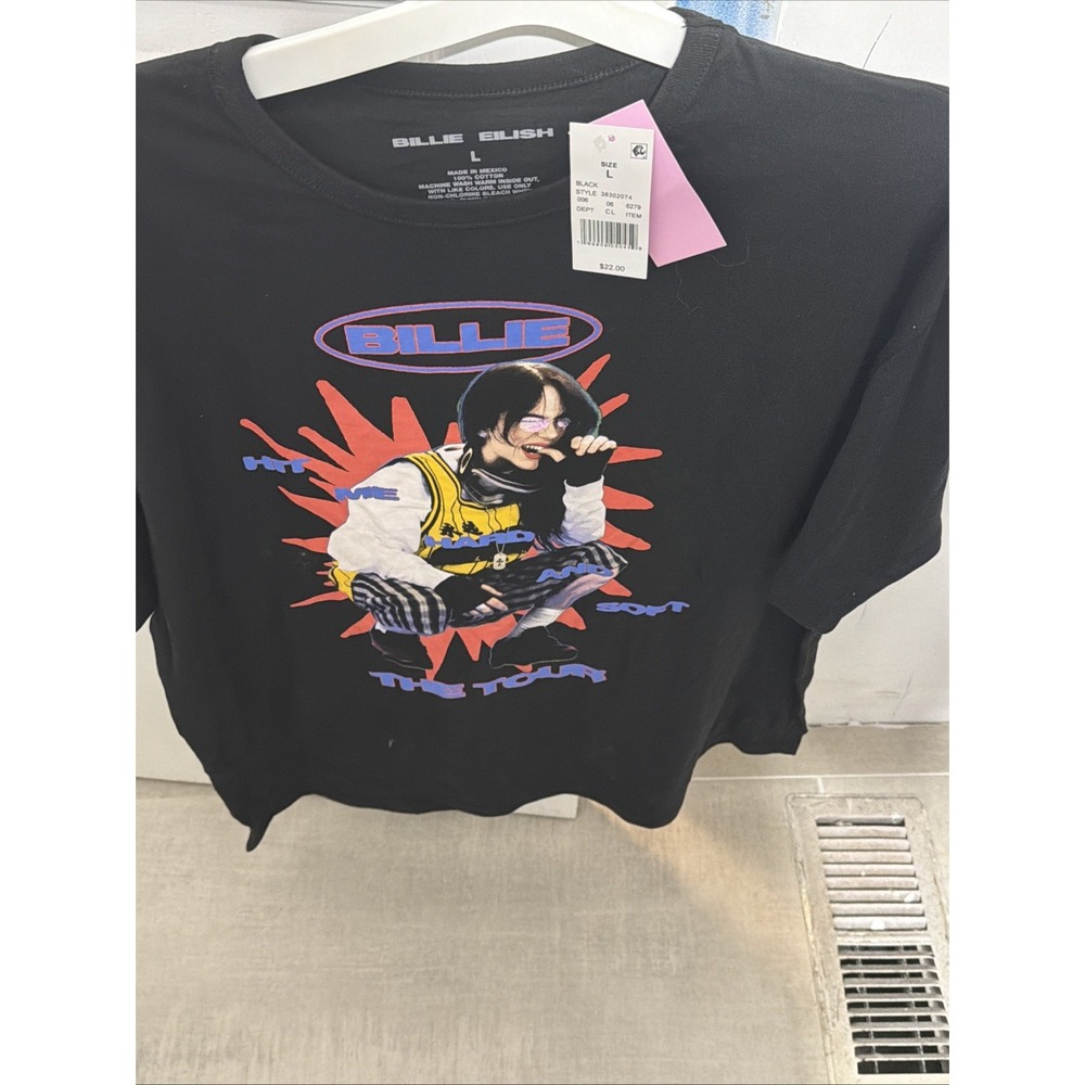 Billie Eilish Hit Me Hard And Soft 2024 Tour Shirt Black Size Large Oversized